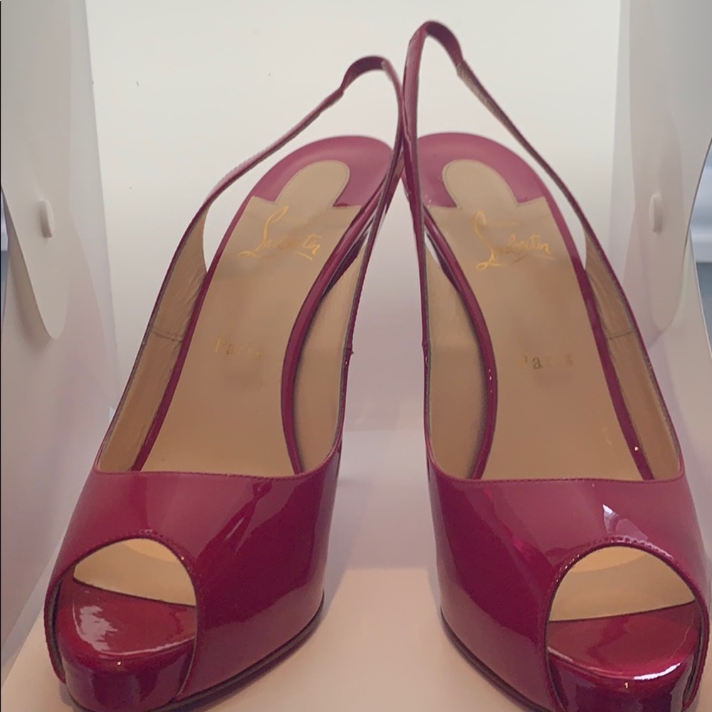 Hot pink patent sling backs